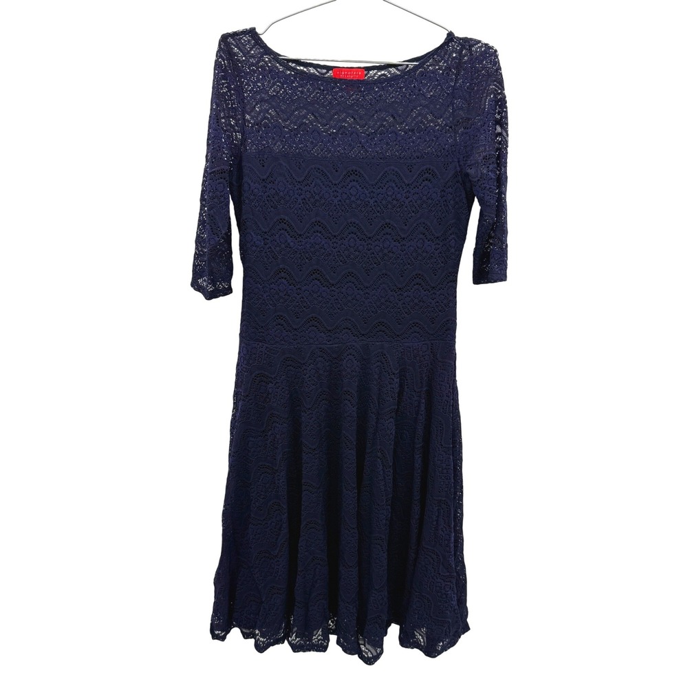 Signature by Sangria Purple Blue Lace Fit & Flare Dress Women's 10 Boatneck Chic